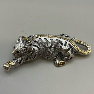 Elegant Silver and Gold Bontage Leopard Brooch